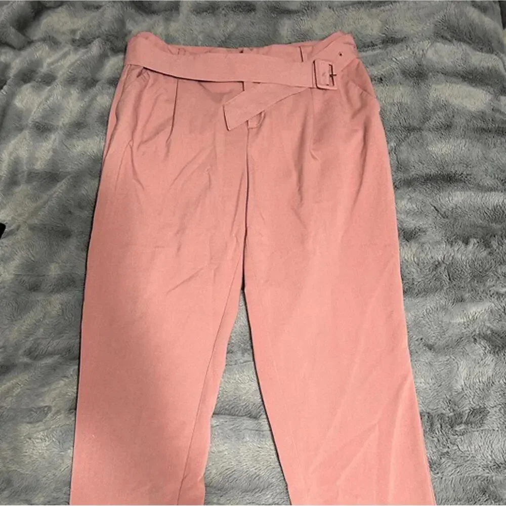 A New Day Pink Paperbag Waist Stretch Trousers - Size 8